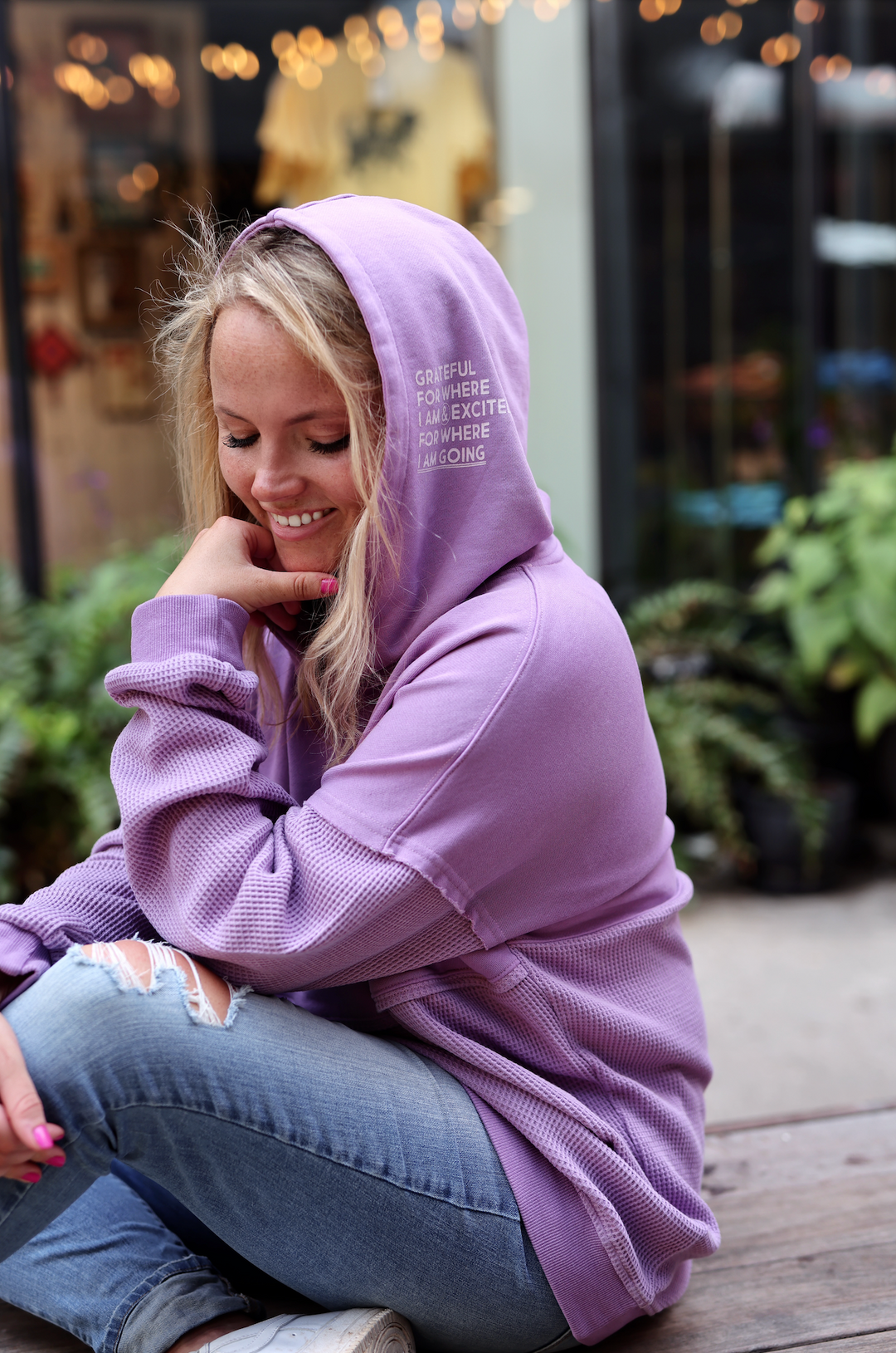 Grateful For Where I Am (Orchid) - Hidden Message Oversized Waffle Hoodie