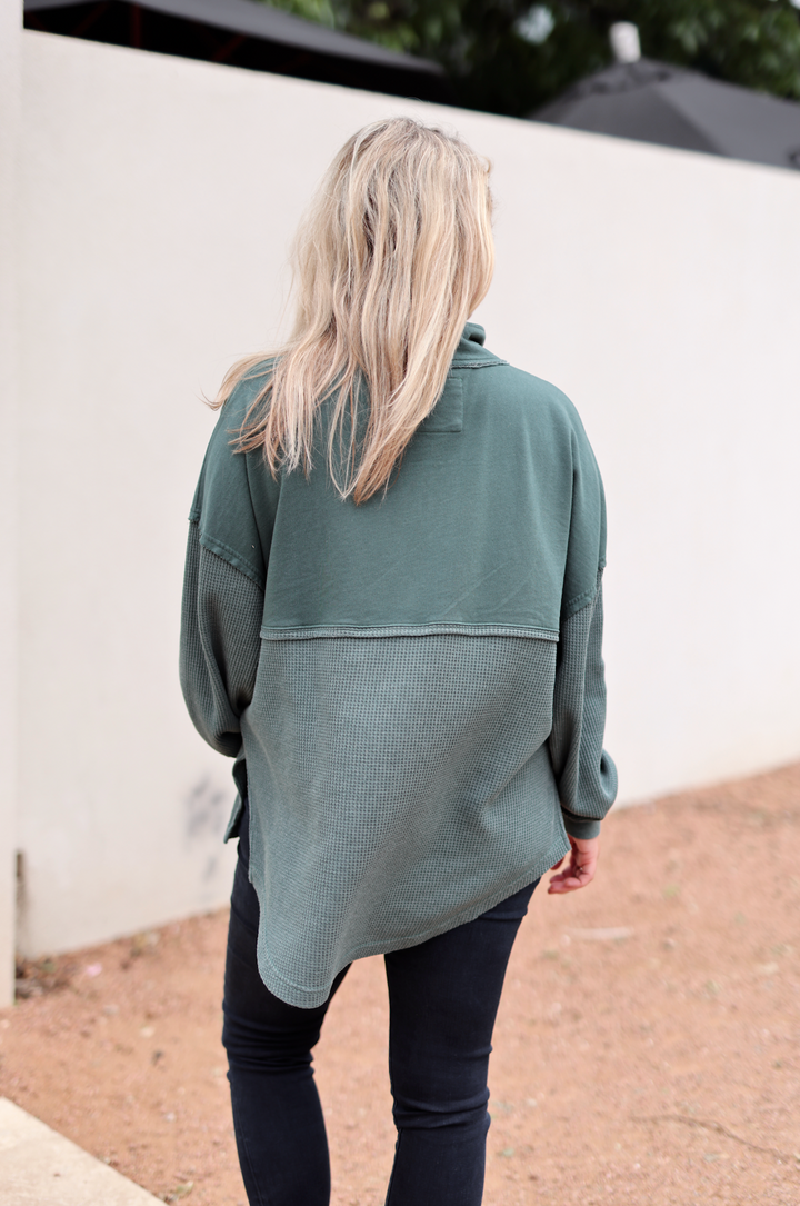 Ready Or Not Waffle Quarter Zip Pullover - (Emerald)