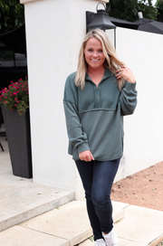 Ready Or Not Waffle Quarter Zip Pullover - (Emerald)