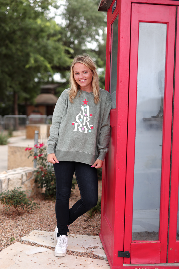 Merry Burnout Sweatshirt - (OLIVE)