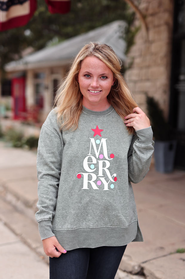 Merry Burnout Sweatshirt - (OLIVE)