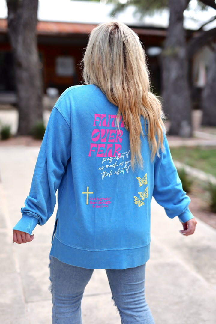 Faith Over Fear (Cobalt Blue) - Mineral Wash Pullover