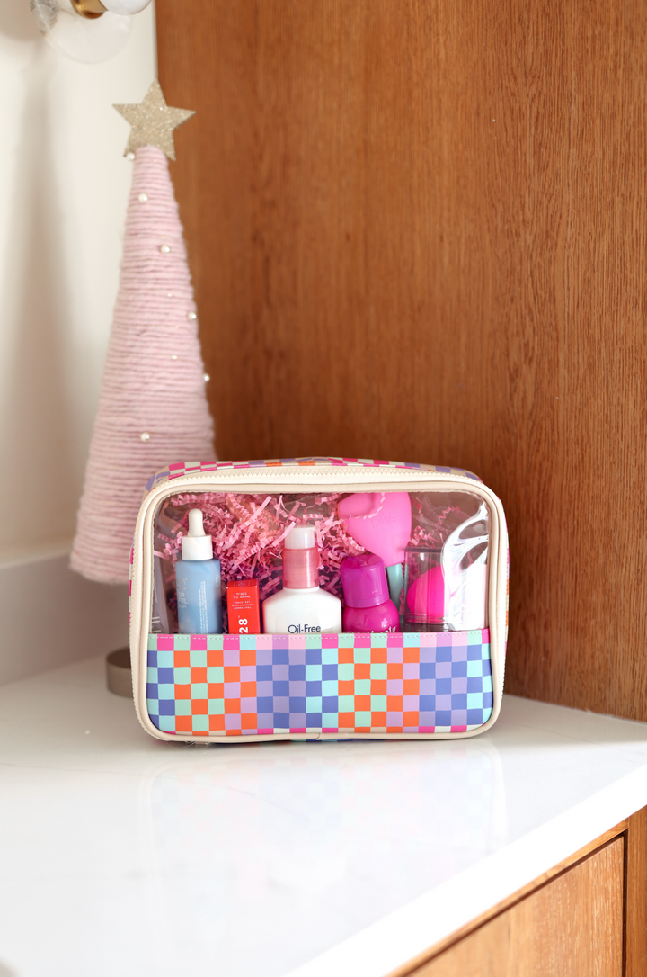 Oversized Cosmetic Bag - (Happy Checker)