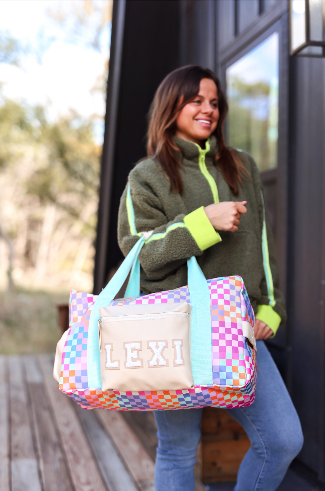 Custom Duffle Bag - Happy Checkered (Cream/Mint/Multi Colored Checker)