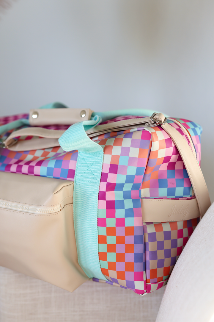 Duffle Bag - Happy Checkered WITHOUT customization (Cream/Mint/Multi Colored Checker)