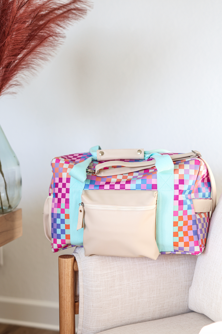 Duffle Bag - Happy Checkered WITHOUT customization (Cream/Mint/Multi Colored Checker)