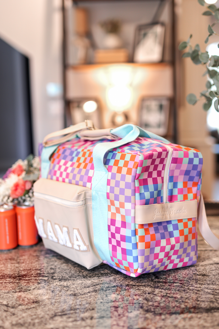 Duffle Bag MAMA - Happy Checkered (Cream/Mint/Multi Colored Checker)