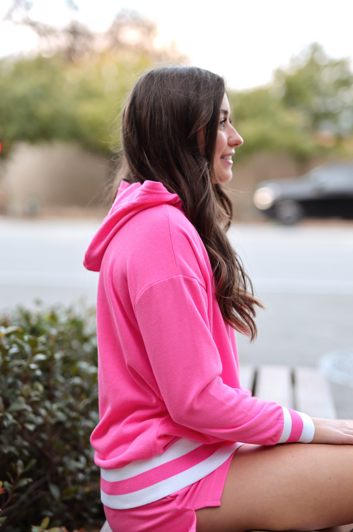 Let's Go On A Walk (Neon Pink) - All Day Set / Terry Hoodie-Short Set