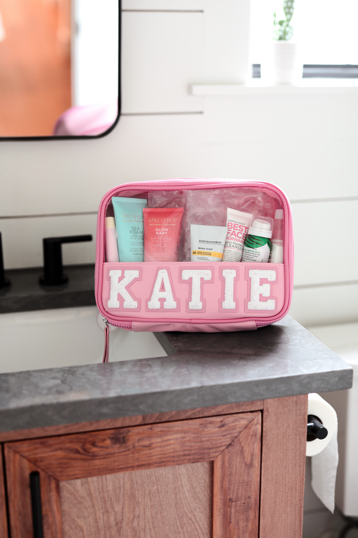 CUSTOM Oversized Cosmetic Bag - (Pink / Clear)