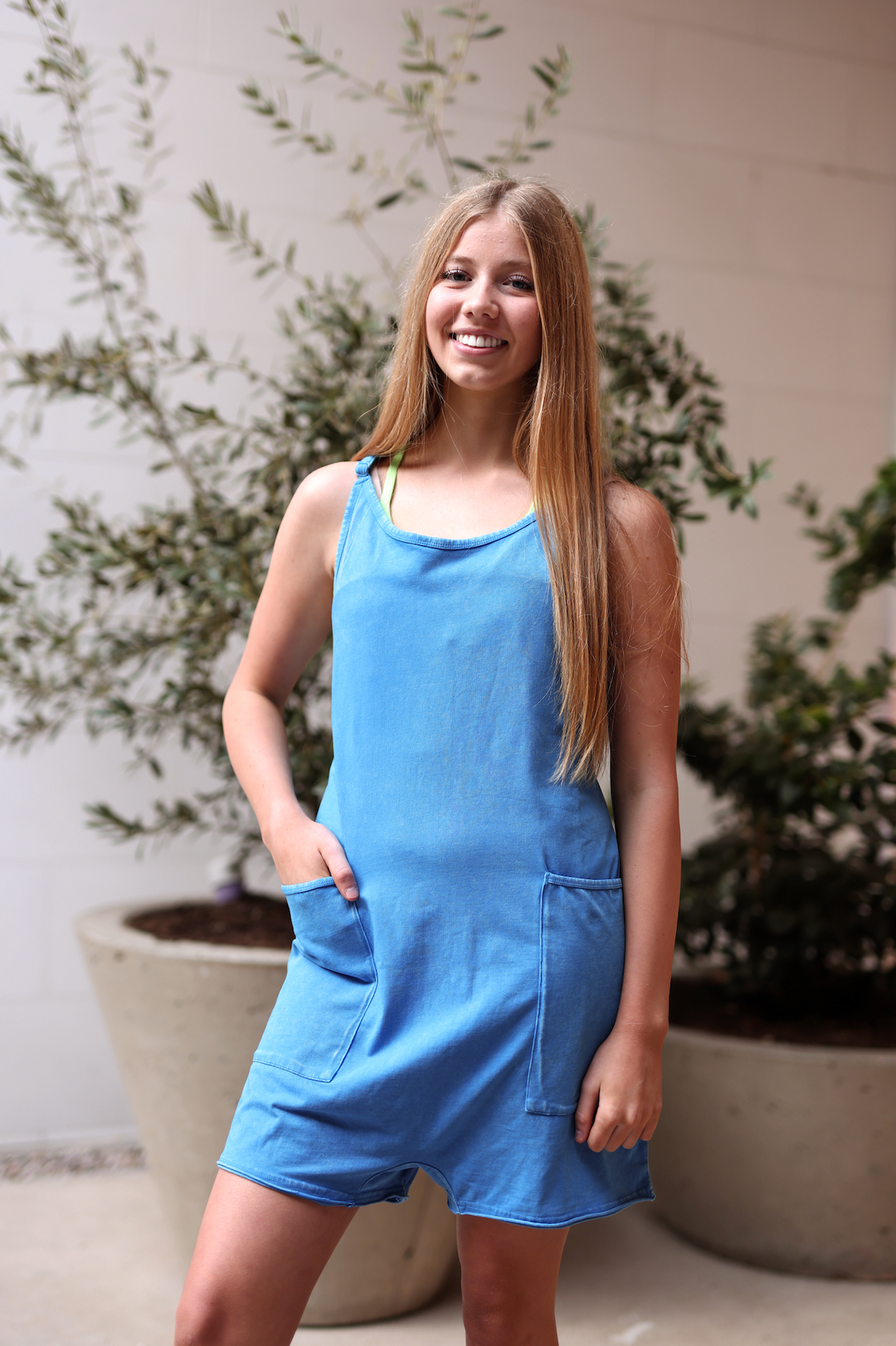 Ready To Play Acid Wash Romper (Cobalt)