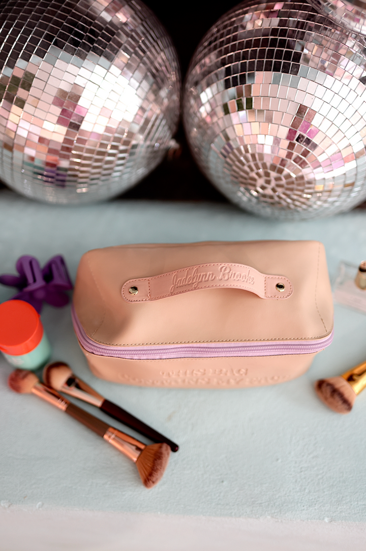 Hold All Cosmetic Bag - This Bag Contains My Face- Embossed (Tan/Lavender)