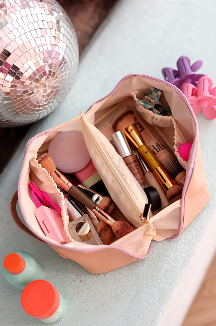 Hold All Cosmetic Bag - This Bag Contains My Face- Embossed (Tan/Lavender)