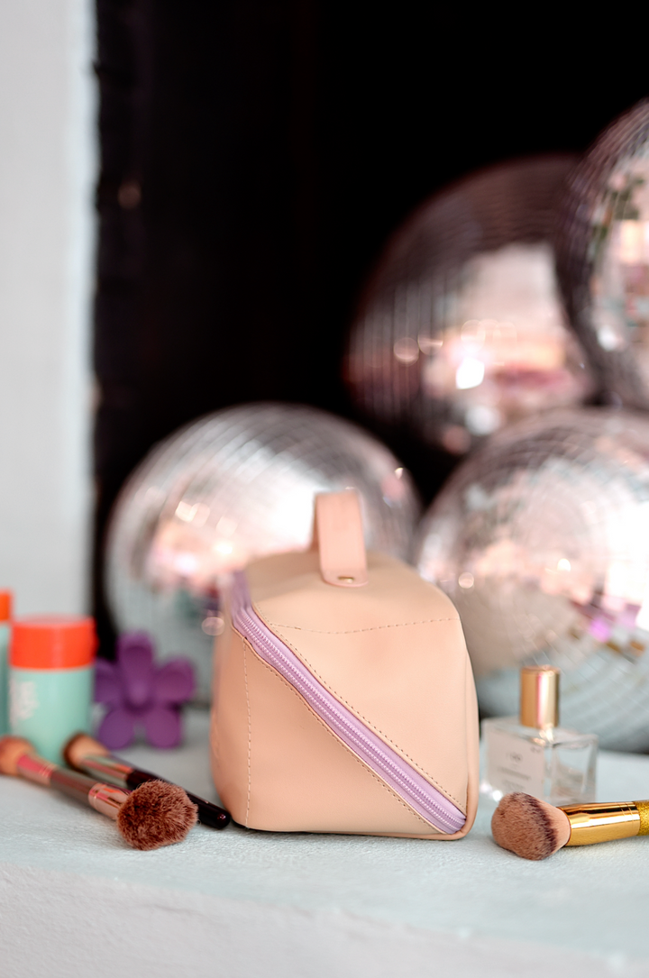 Hold All Cosmetic Bag - This Bag Contains My Face- Embossed (Tan/Lavender)