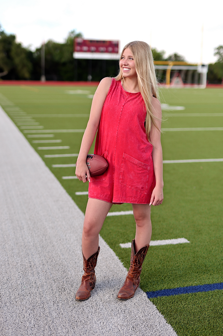 Tailgate Mineral Wash Romper - (Red)
