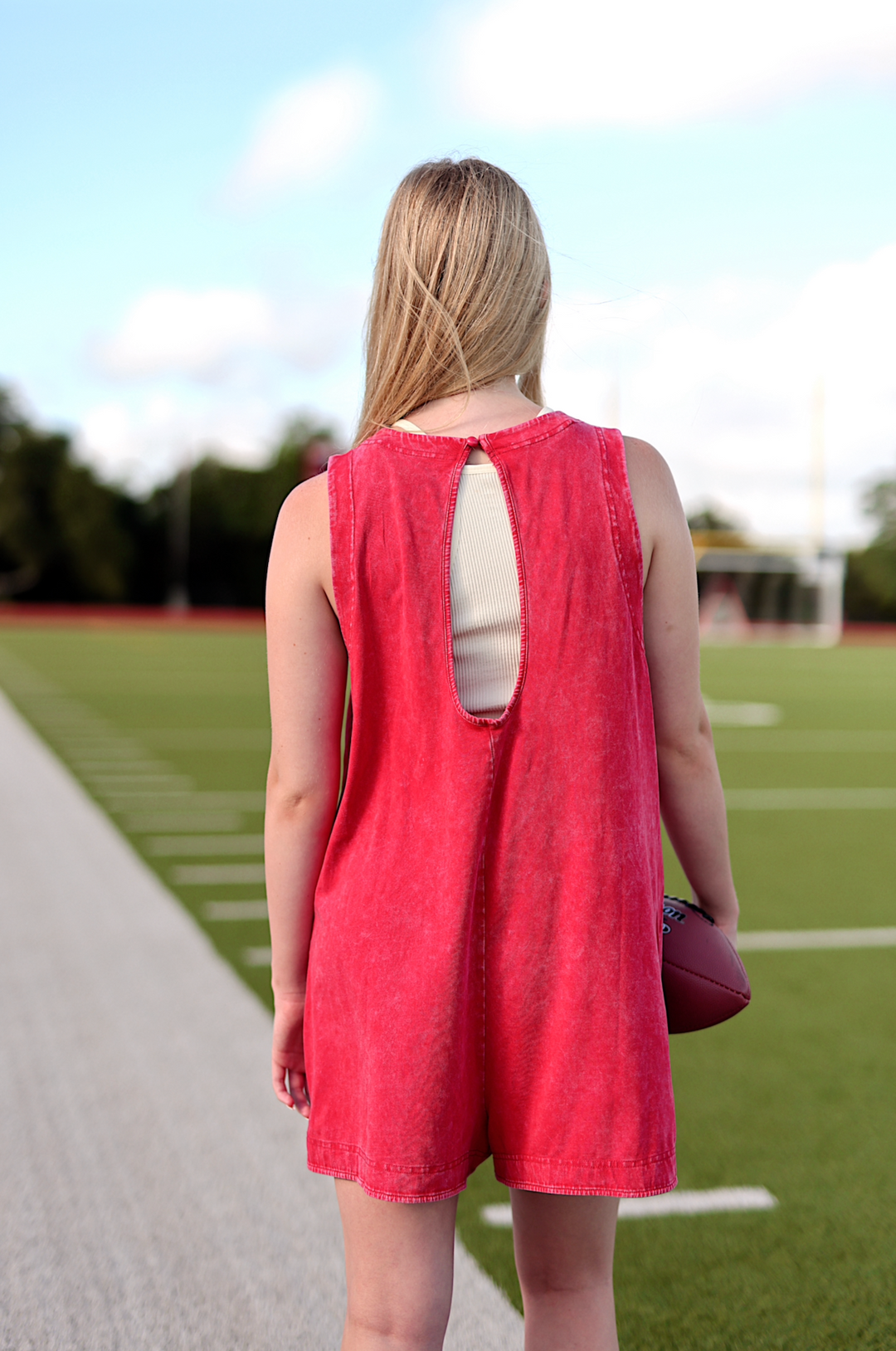Tailgate Mineral Wash Romper - (Red)