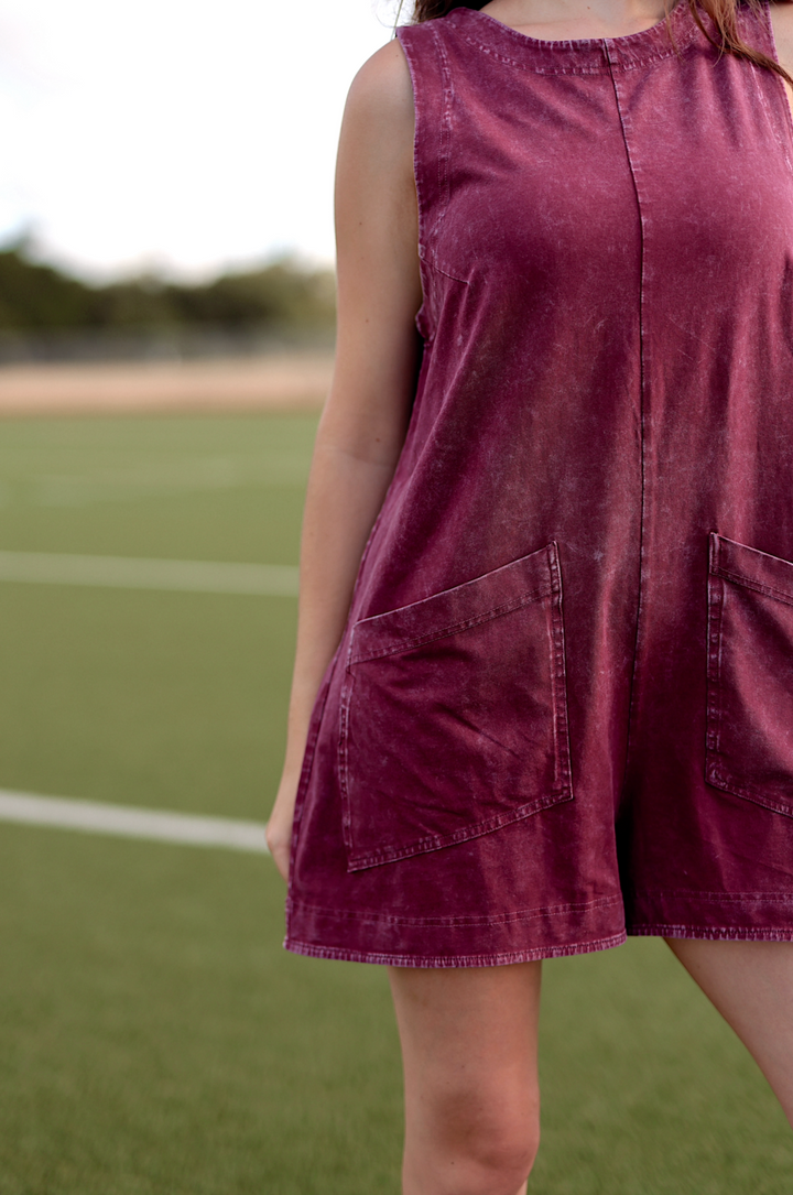 Tailgate Mineral Wash Romper - (Maroon)