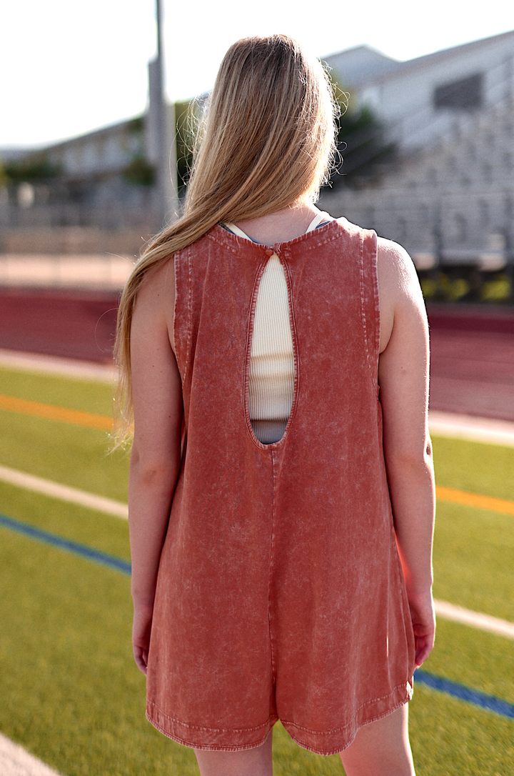 Tailgate Mineral Wash Romper - (Vintage Orange)