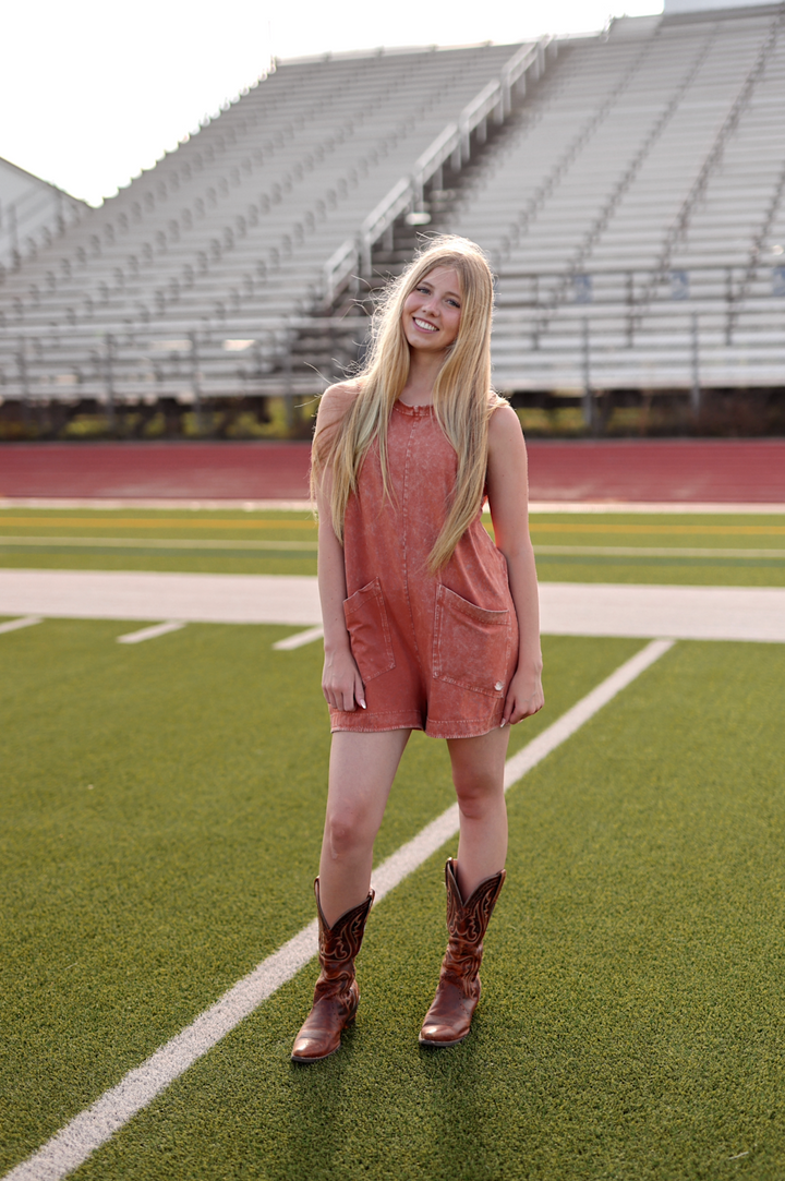Tailgate Mineral Wash Romper - (Vintage Orange)
