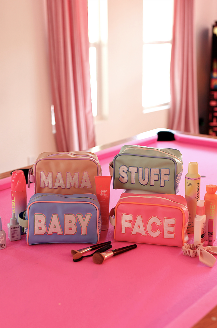 Handle Cosmetic Bag - MAMA (Tan/Lavender/Cream)