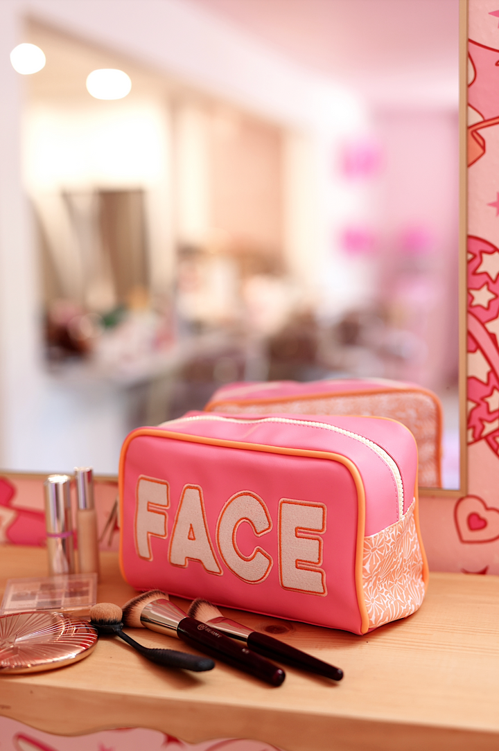 Handle Cosmetic Bag - FACE  (Pink/Orange/Cream)