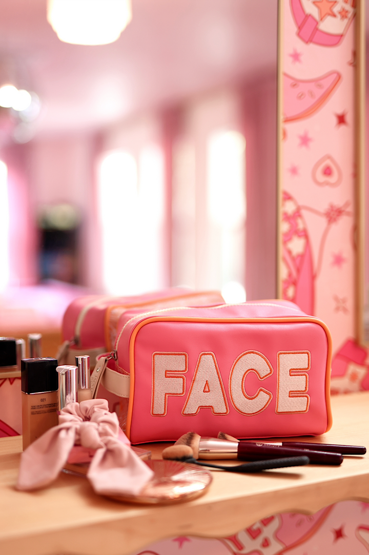 Handle Cosmetic Bag - FACE  (Pink/Orange/Cream)