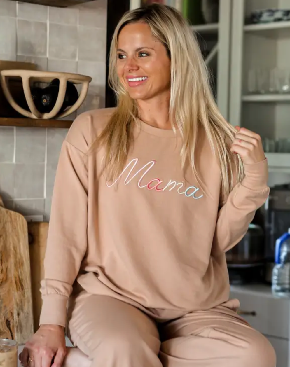 Custom - Mama 3D Embroidery Sweatshirt - (Taupe)