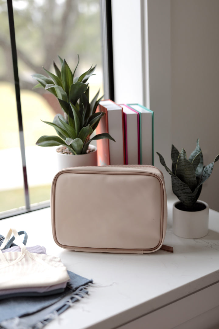 Oversized Cosmetic Bag -  (Cream/Tan) WITHOUT customization