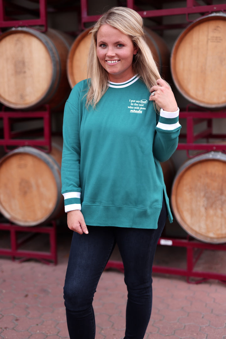 Today Will Be A Great Day (Teal w/Puff Print) - Retro Sweatshirt / Crew Speciality Ribbing