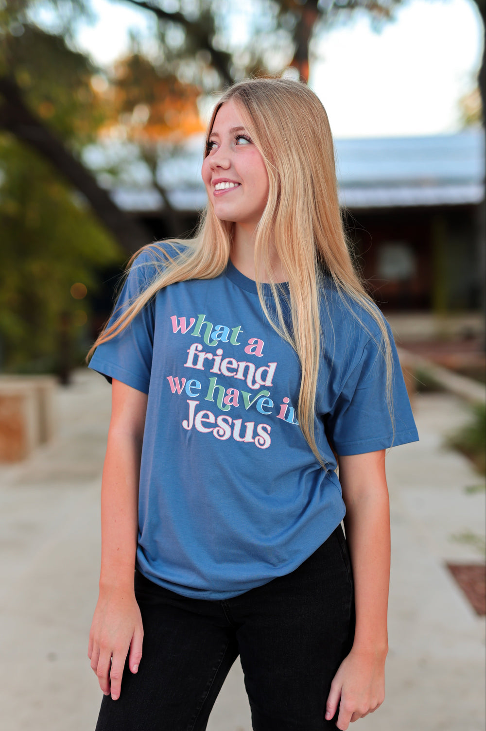 What A Friend We Have In Jesus SS Tee - Indigo Blue