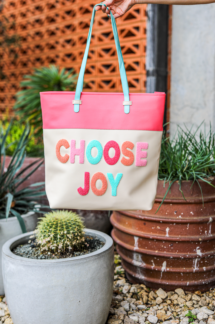 Laptop Tote (Cream/Pink) - Choose Joy