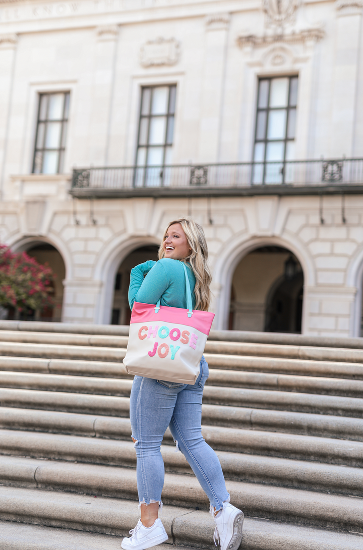 Laptop Tote (Cream/Pink) - Choose Joy