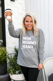 TSL - Mom, Mommy, Mama Embroidery (Grey) - Fleece Sweatshirt / Crew