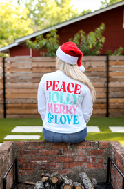 Peace Jolly Merry & Love (White) - Long Sleeve / Crew