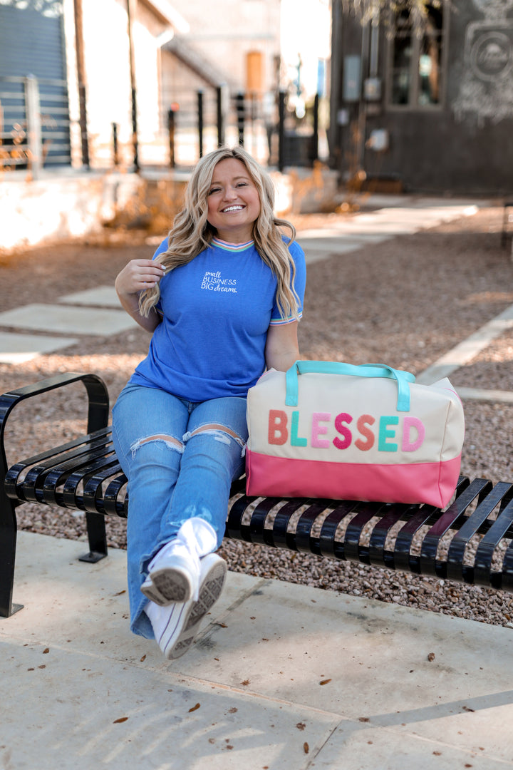 Small Business Big Dreams Embroidery (Flo Blue Heather Decorative Rib) - Short Sleeve / Crew